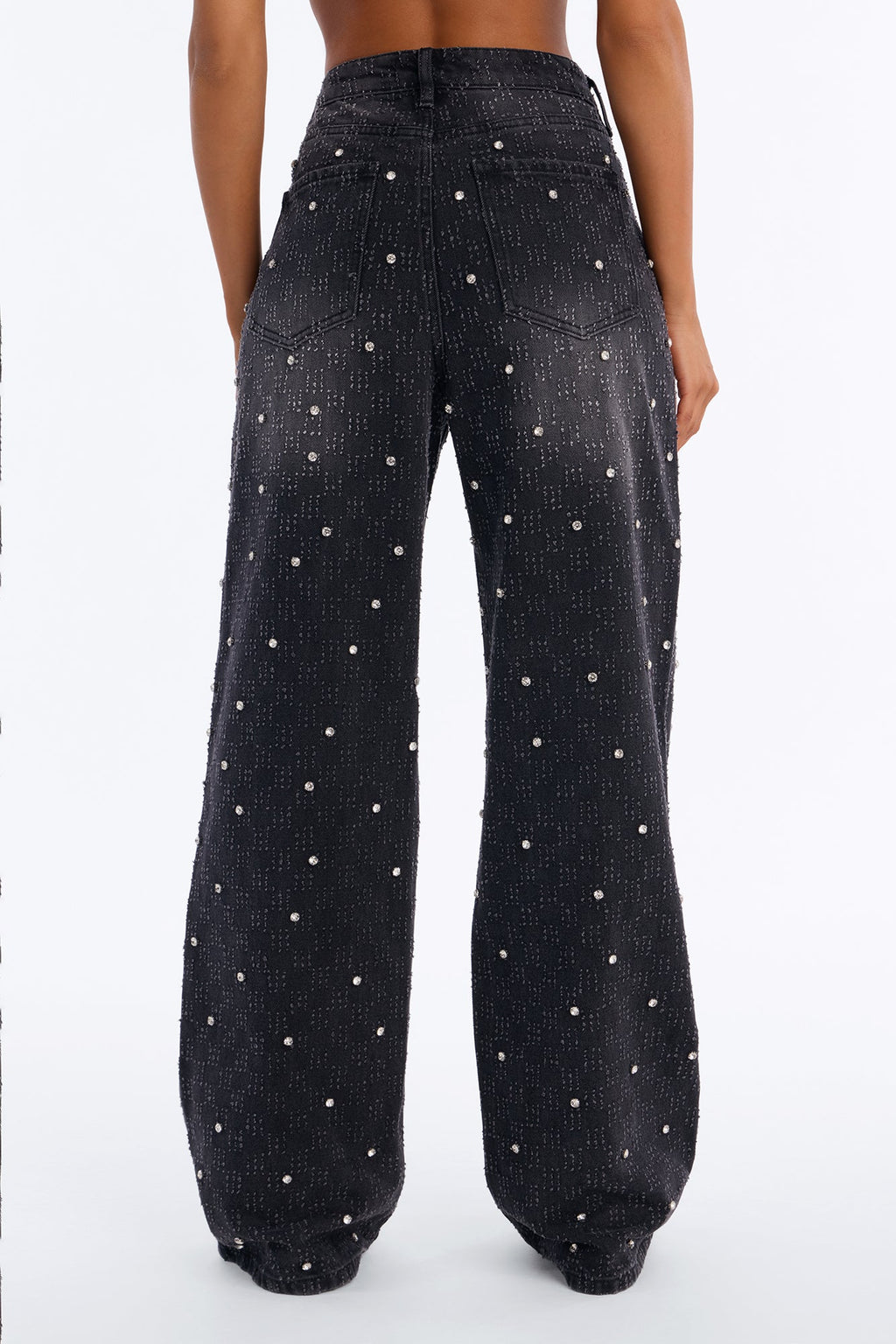 City Lights Embellished Wide Leg Jeans - Black Wash
