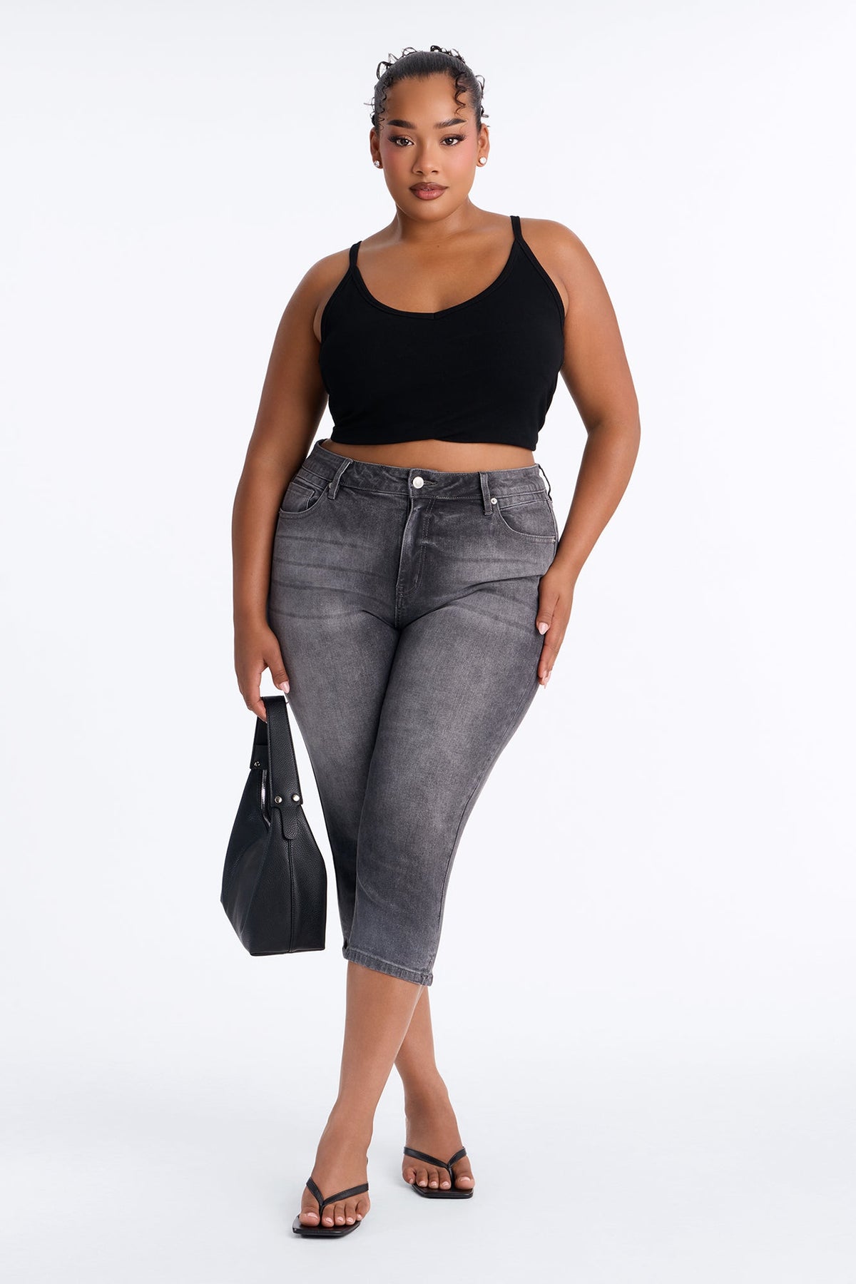 Sweet And Sassy Stretch Capri Jeans - Grey