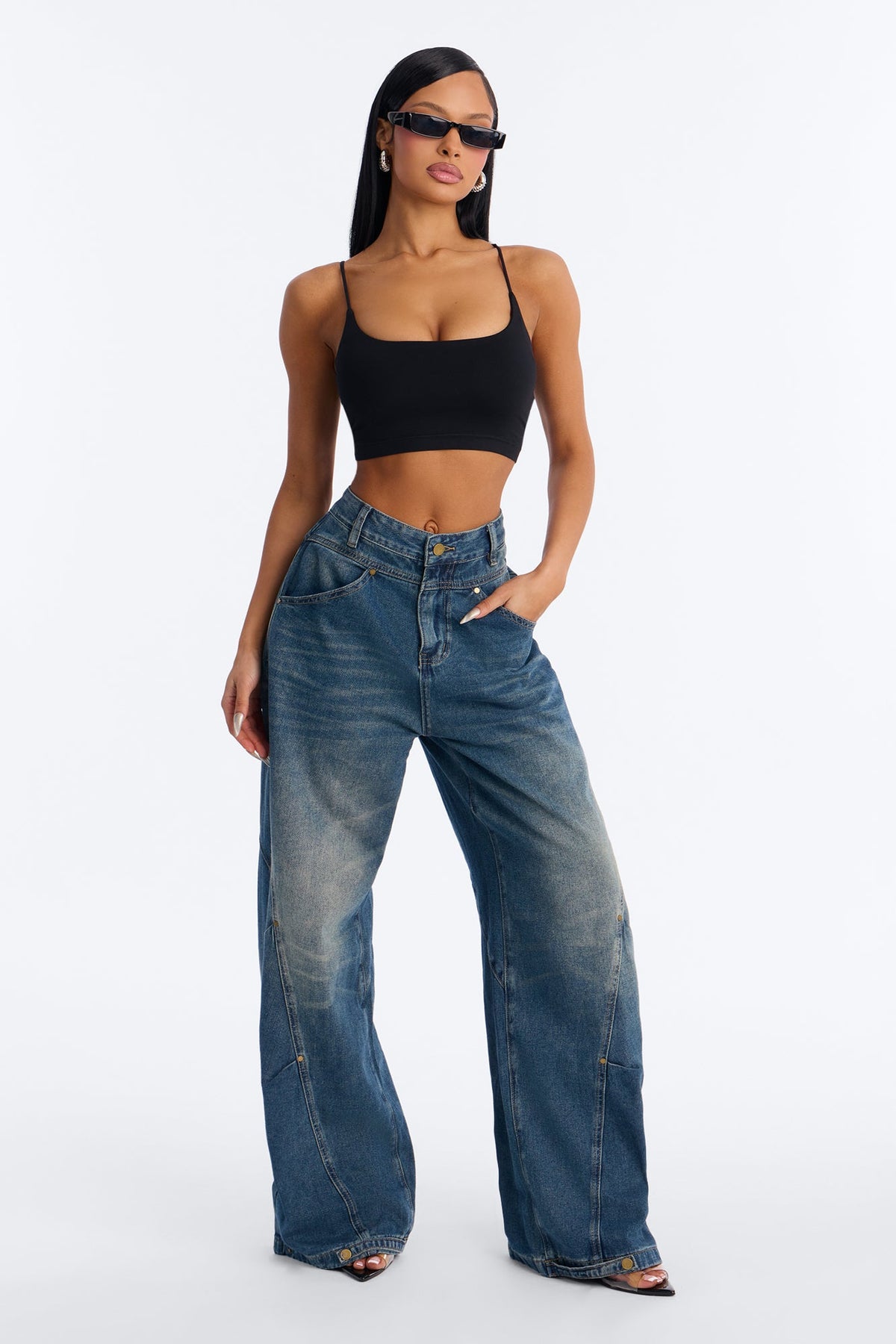 Know The Vibes High Rise Hem Adjuster Jeans - Dark Wash