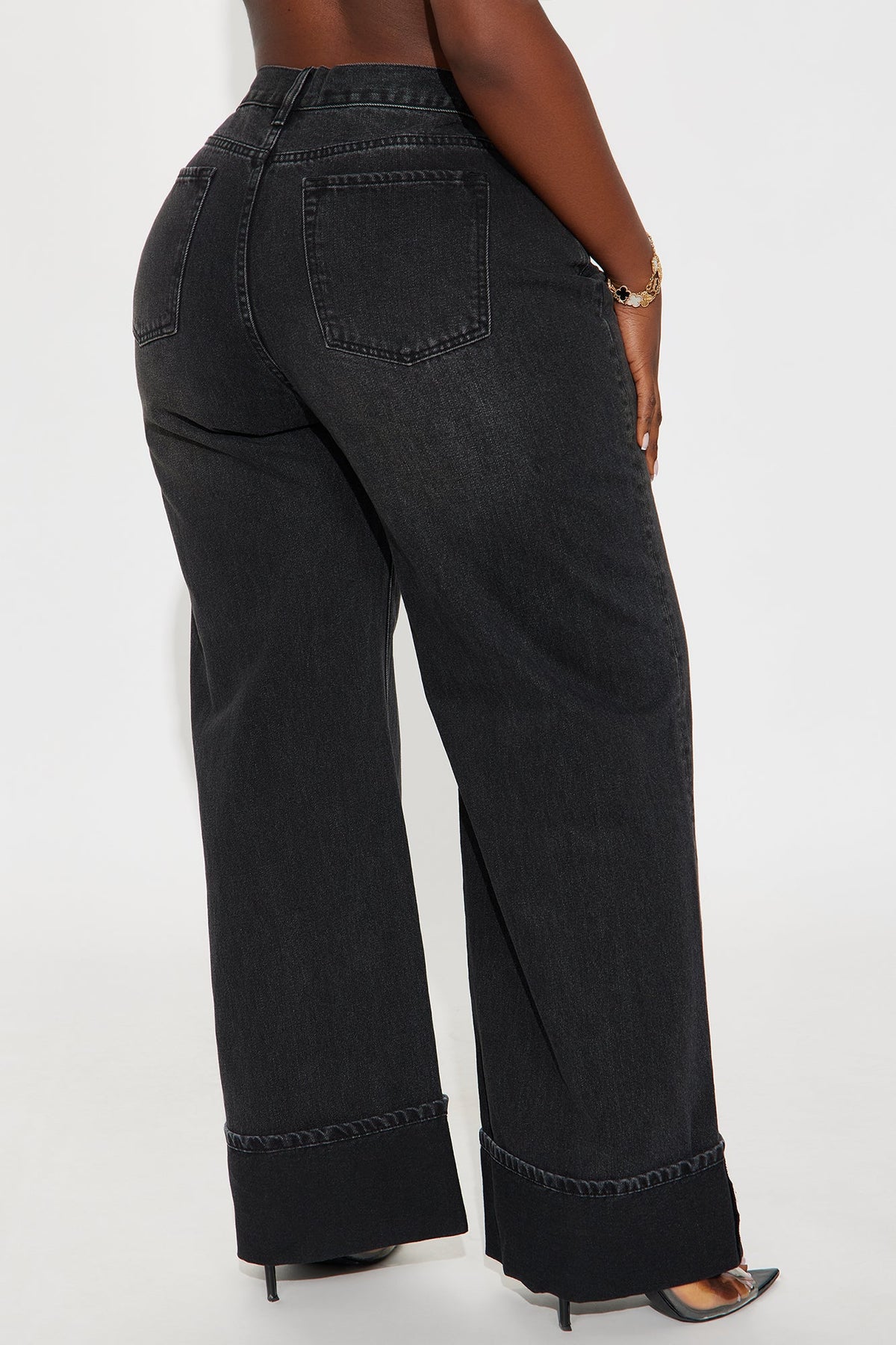 Unpredictable Cuffed Wide Leg Jeans - Black Wash