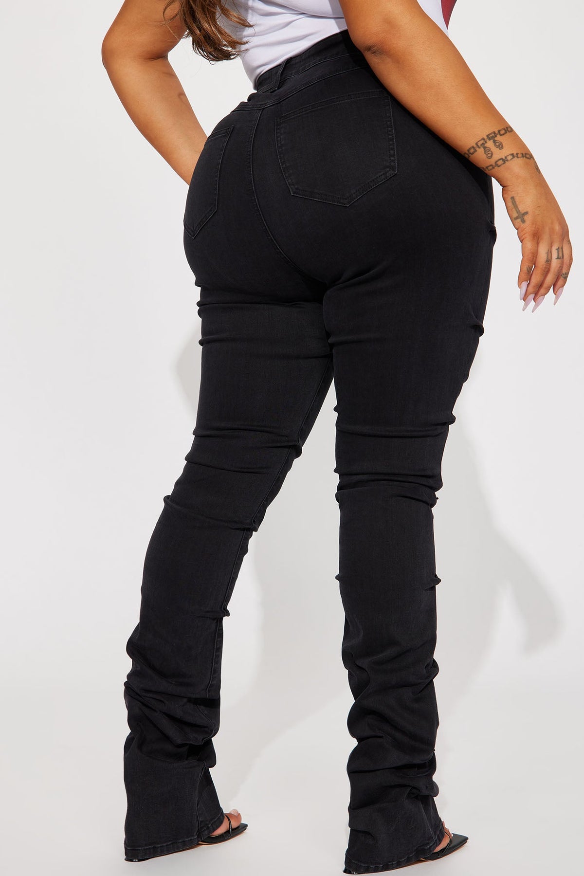 Tall See Me High Rise Stacked Straight Leg Jeans - Black