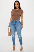See Me Now Ripped Ankle Skinny Jean - Medium Wash