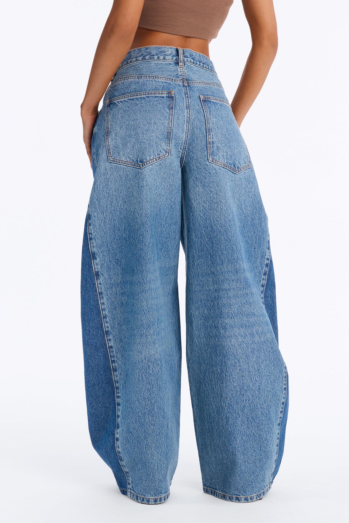 London Edition Two Tone Wide Leg Jeans - Medium Wash