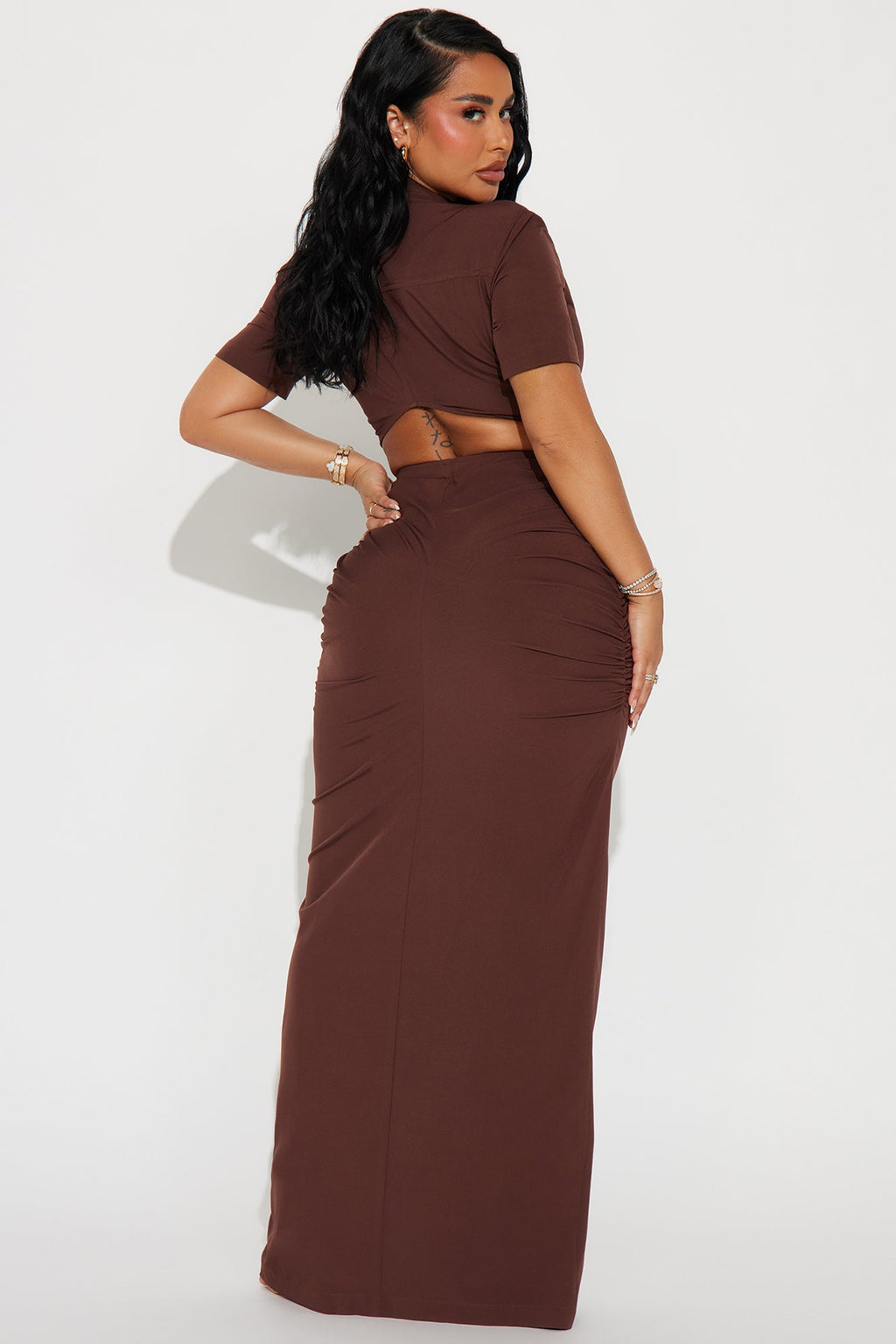 Jennifer Collared Maxi Dress - Chocolate