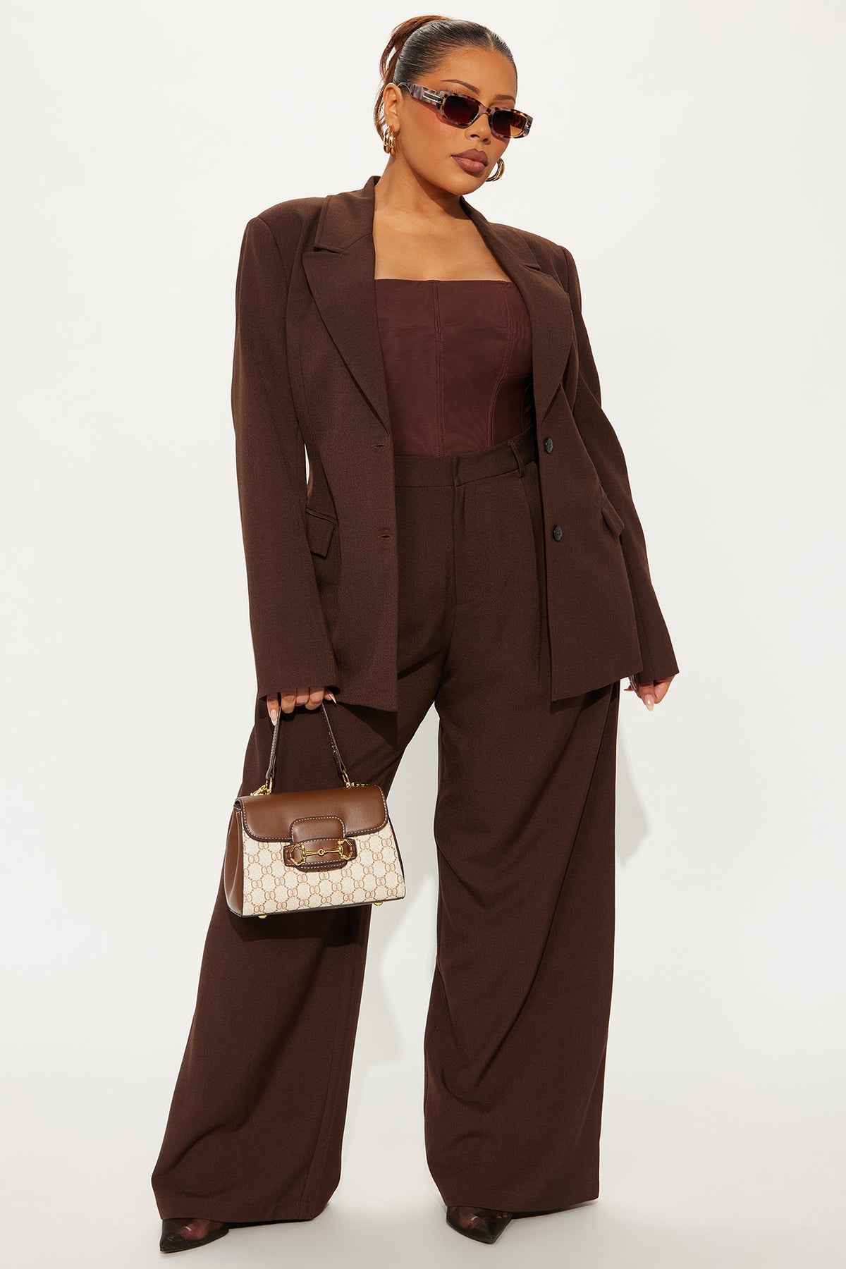 Going Forward Fitted Waist Blazer Pant Set - Brown