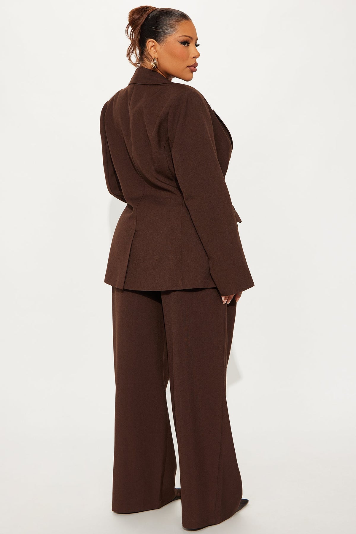 Going Forward Fitted Waist Blazer Pant Set - Brown