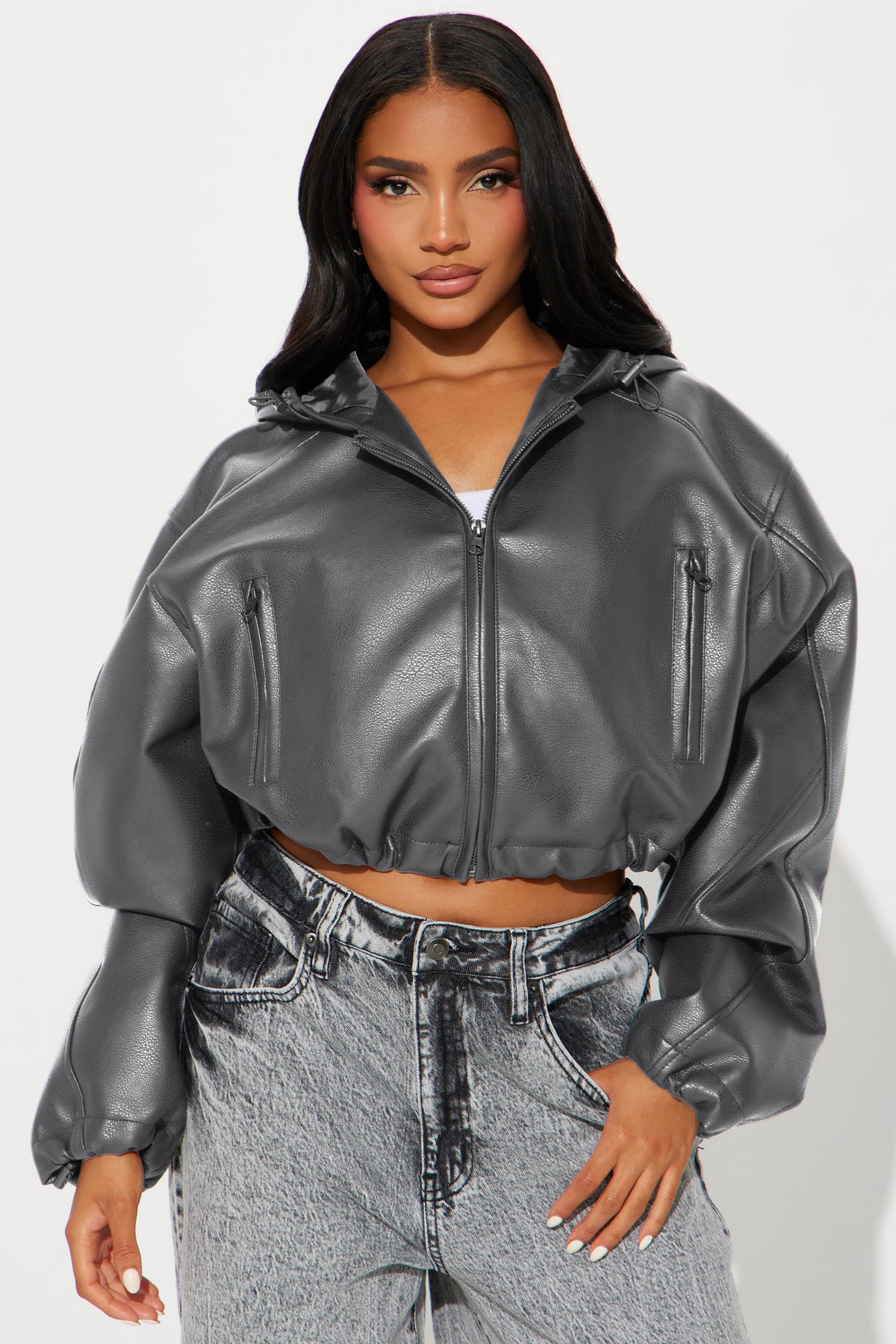 Young Mogul Faux Leather Jacket - Charcoal