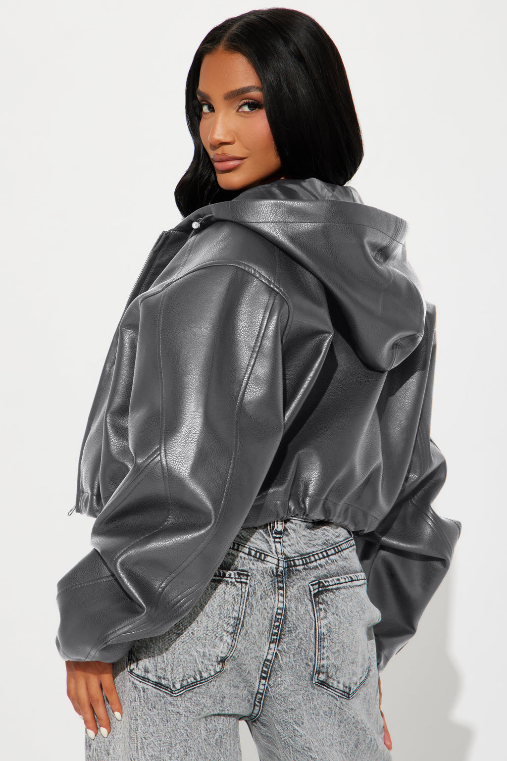 Young Mogul Faux Leather Jacket - Charcoal