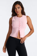 Leona Button Up Sweater Top - Light Pink