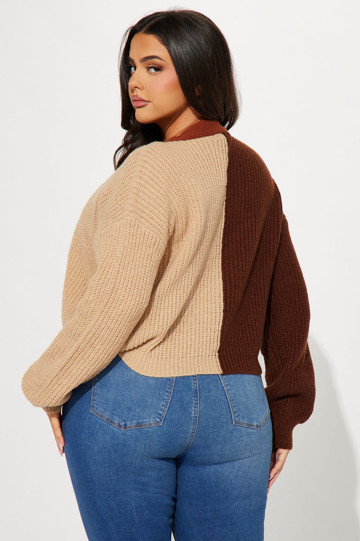 Katja Color Block Cropped Cardigan - Brown/combo