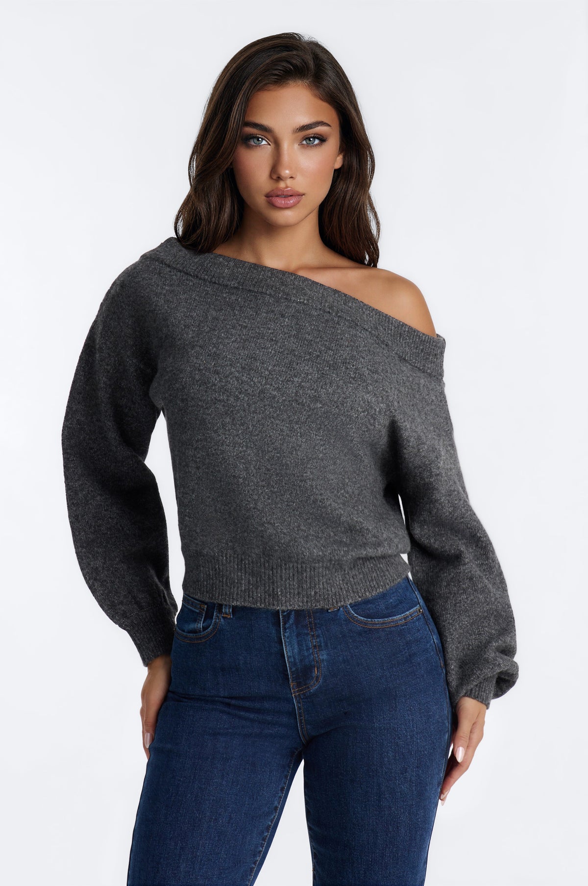 Dany Off Shoulder Sweater - Charcoal