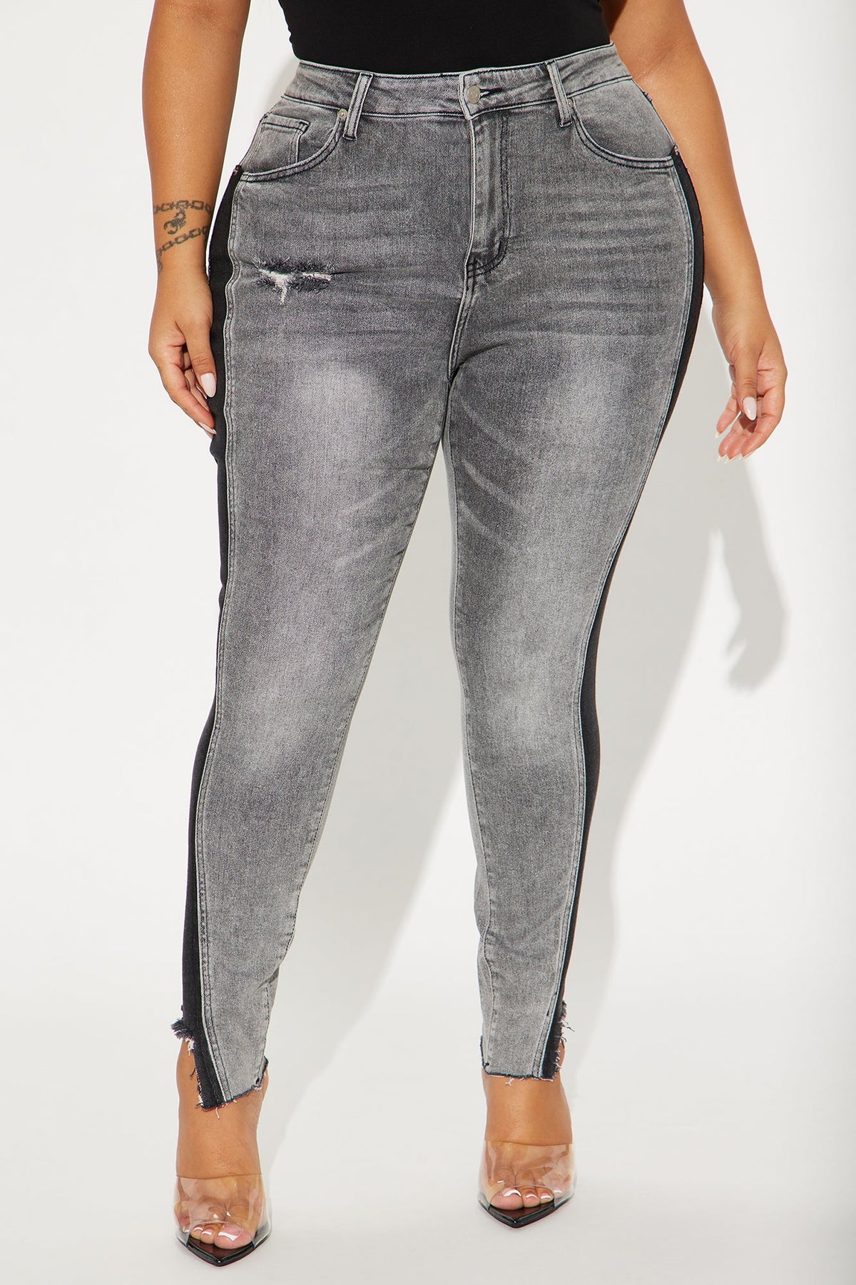 Davine Two Tone Stretch Skinny Jeans - Grey