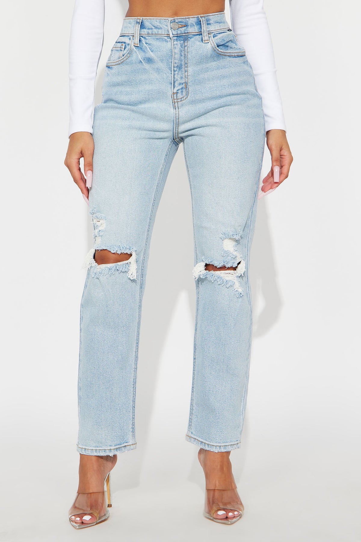 Astoria Ripped Straight Leg Jeans - Light Wash
