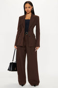 Going Forward Fitted Waist Blazer Pant Set - Brown