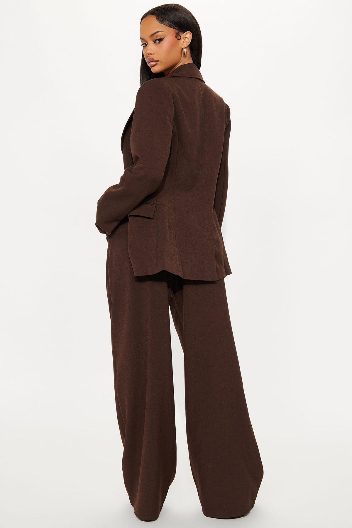 Going Forward Fitted Waist Blazer Pant Set - Brown