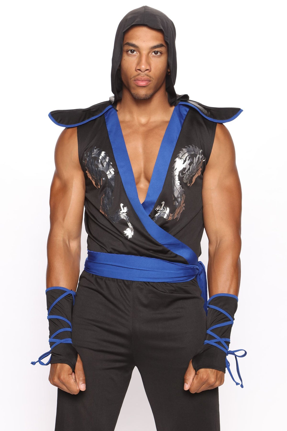 Dragon King Ninja 3 Piece Costume Set - Black/Blue