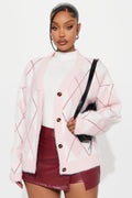 Preppy Girl Argyle Cardigan - Pink/combo