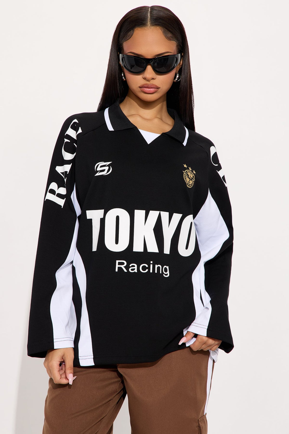 Tokyo Crowd Pleaser Long Sleeve Polo Tee - Black