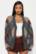 Preppy Girl Argyle Cardigan - Grey/combo