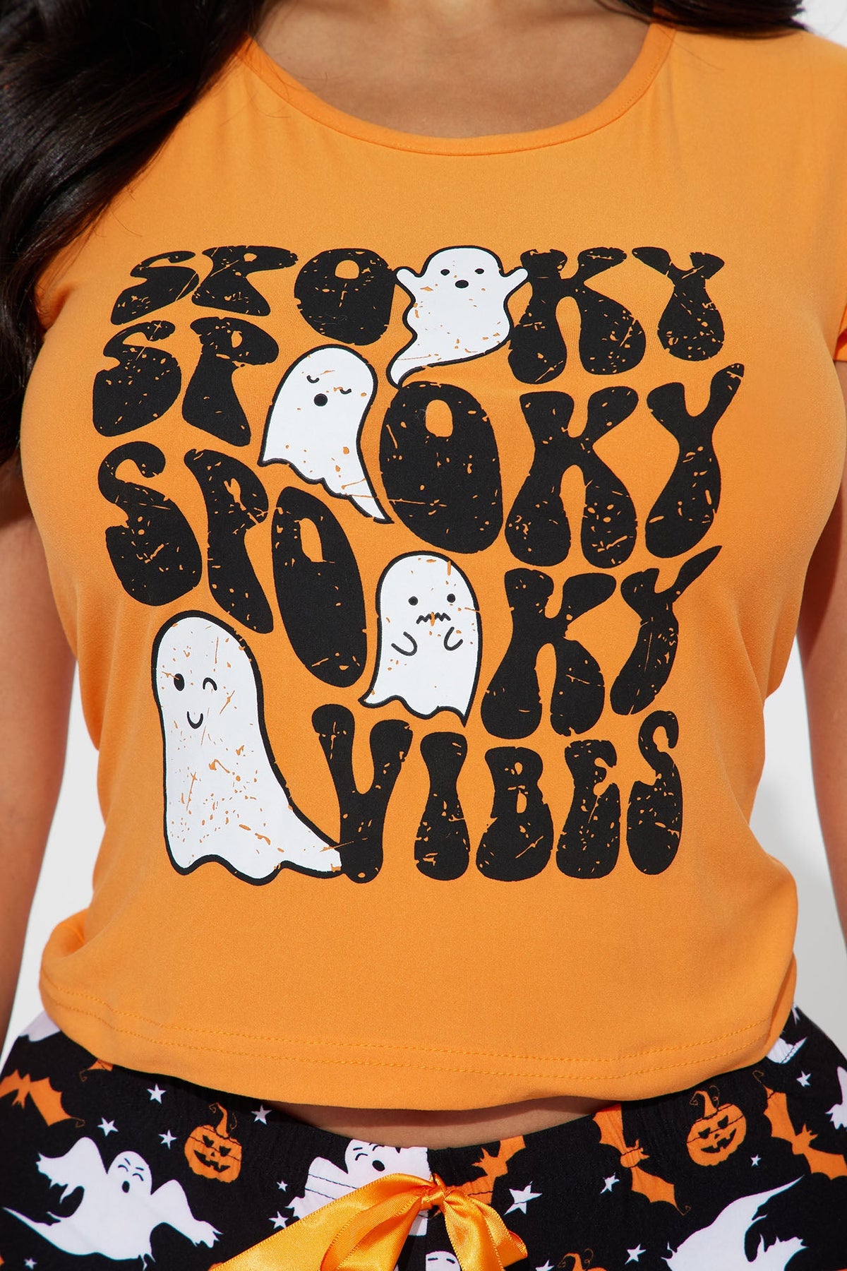 Feeling The Spooky Vibes PJ Short Set - Orange/combo