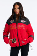 NFL Chiefs Rhinestone Trim Puffer Jacket - Red