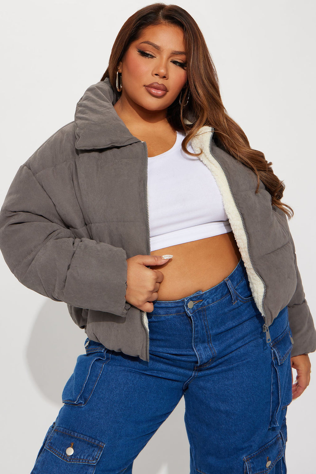 Too Hot To Handle Puffer Jacket - Grey