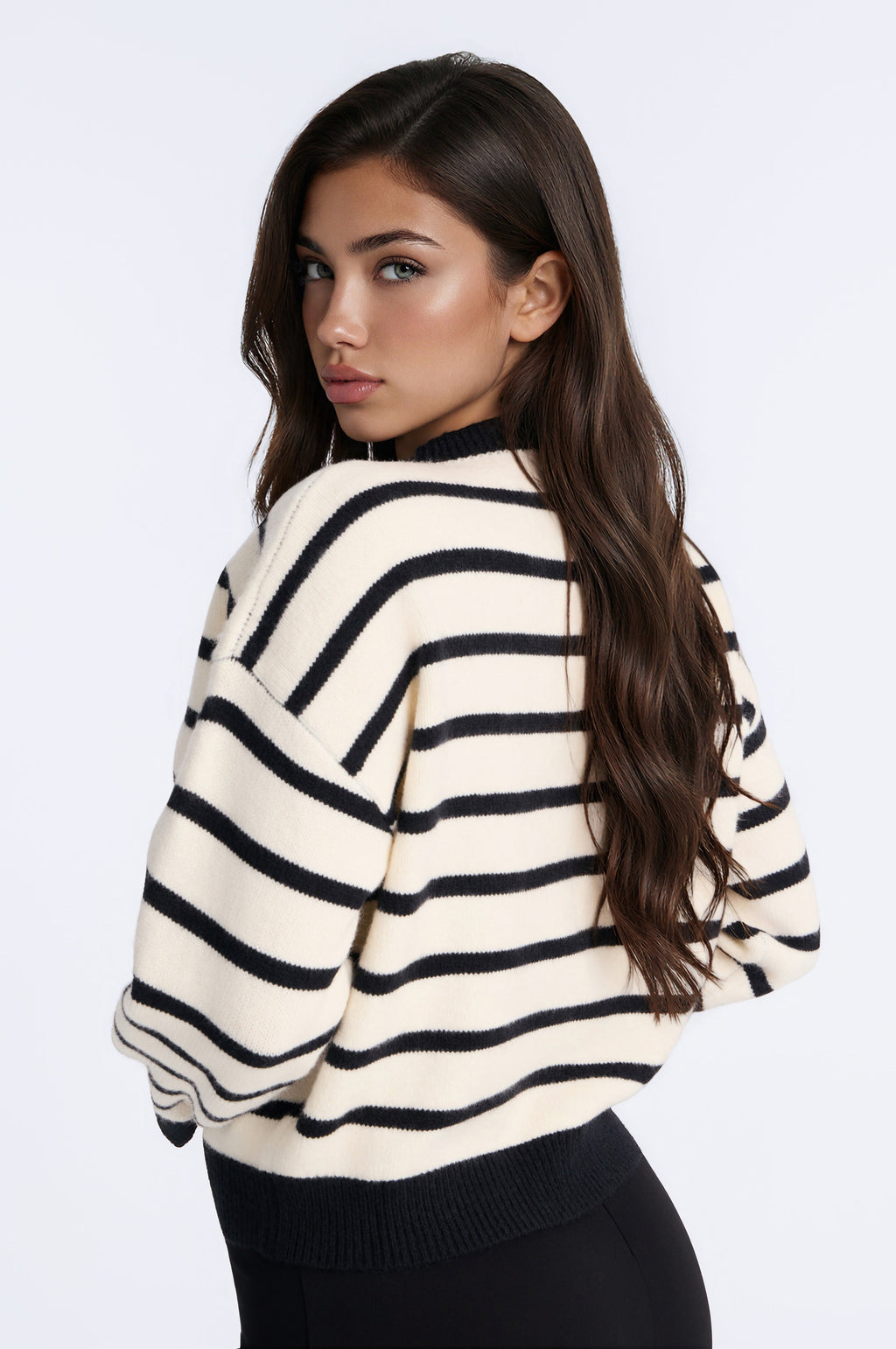 Molly Striped Sweater Skirt Set - Black/White