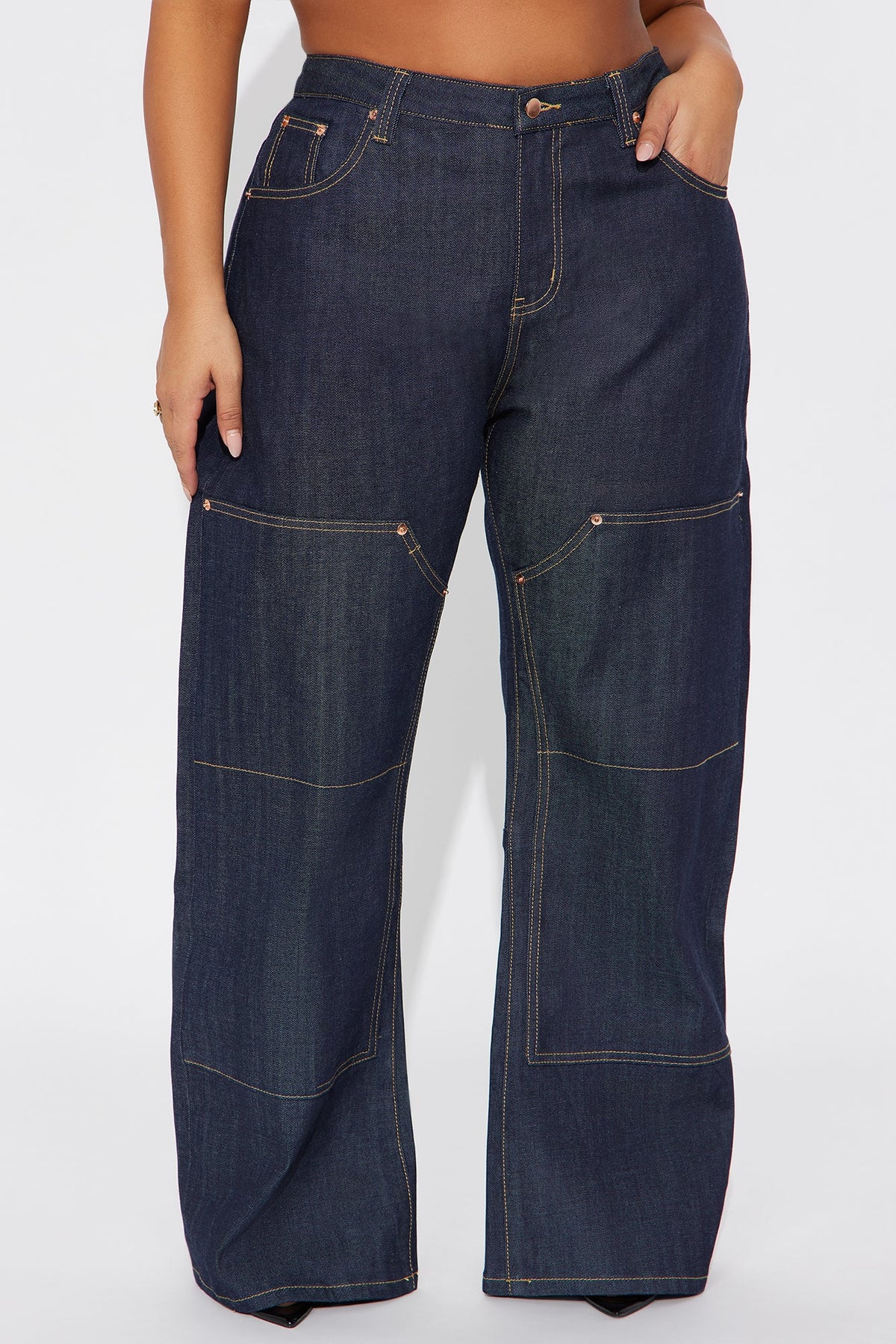 Premium Selvedge Utility Straight Leg Jeans - Dark Denim