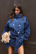 Daisy Doll Belted Denim Short Set - Dark Denim