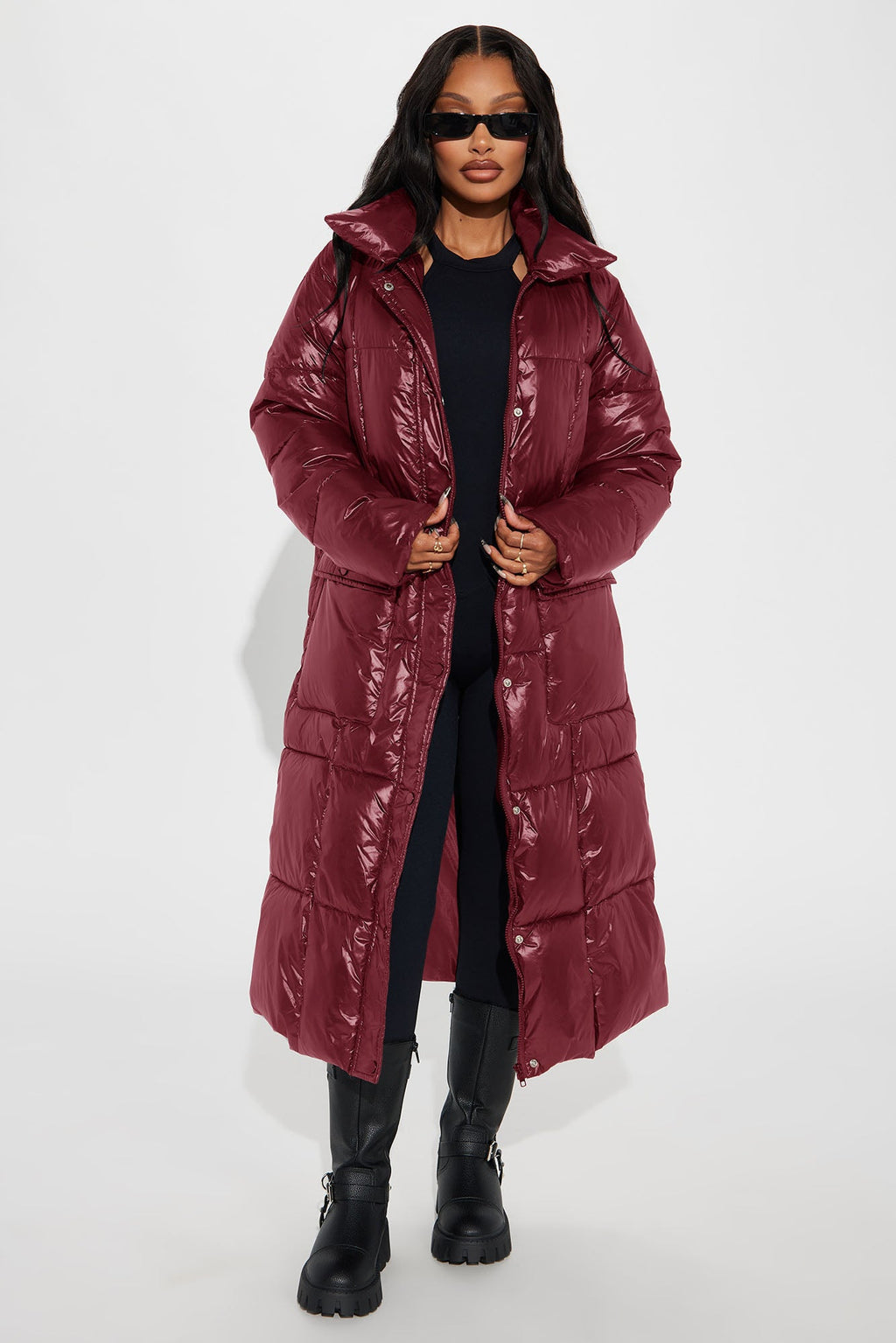 Caught You Looking Long Puffer - Burgundy
