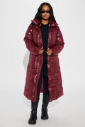 Caught You Looking Long Puffer - Burgundy