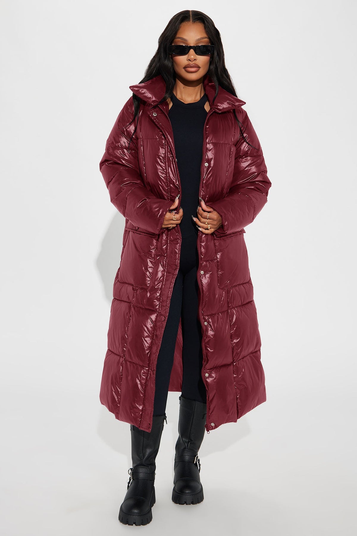 Caught You Looking Long Puffer - Burgundy