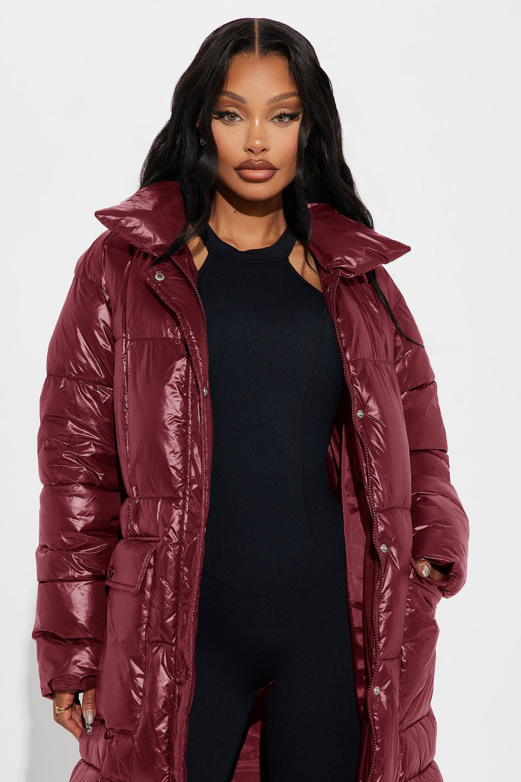 Caught You Looking Long Puffer - Burgundy