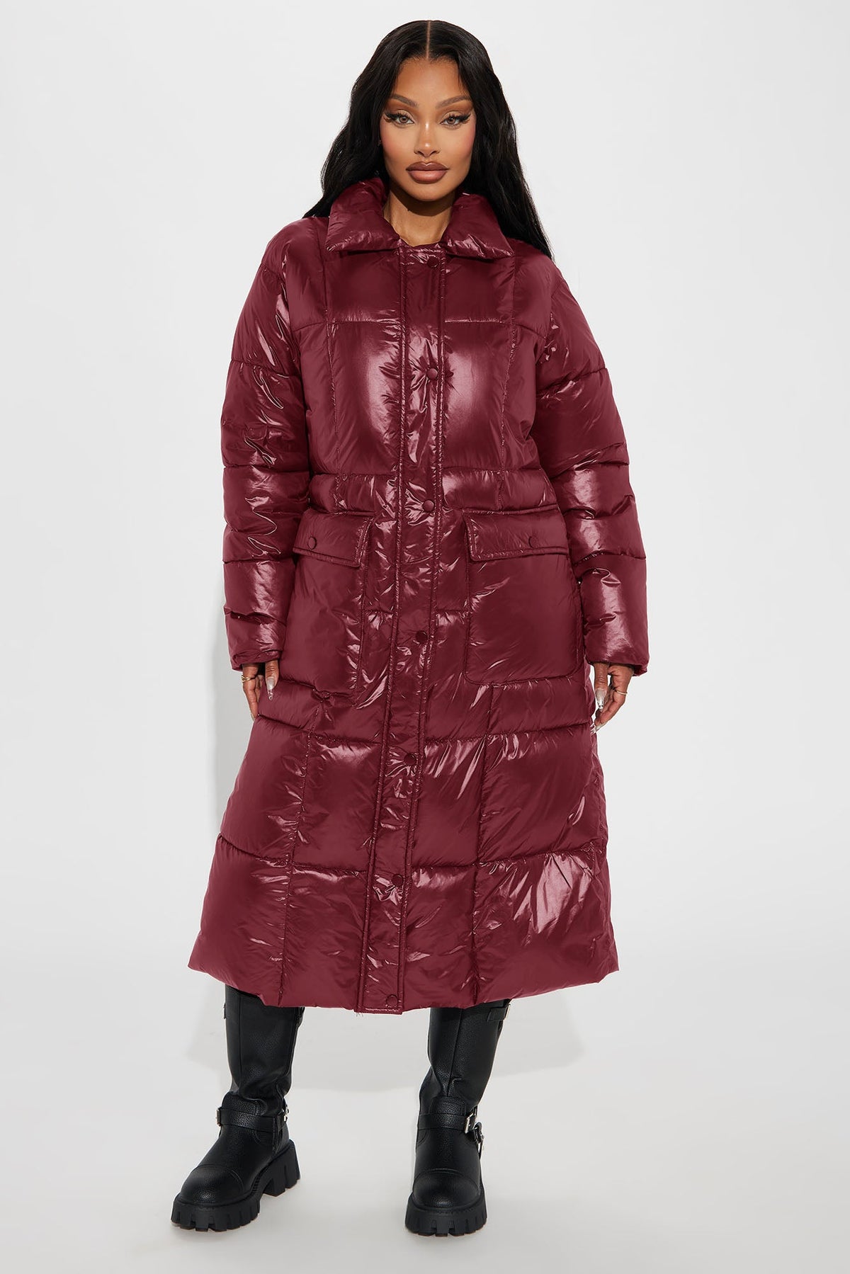 Caught You Looking Long Puffer - Burgundy
