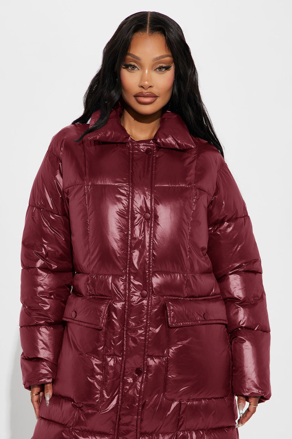 Caught You Looking Long Puffer - Burgundy