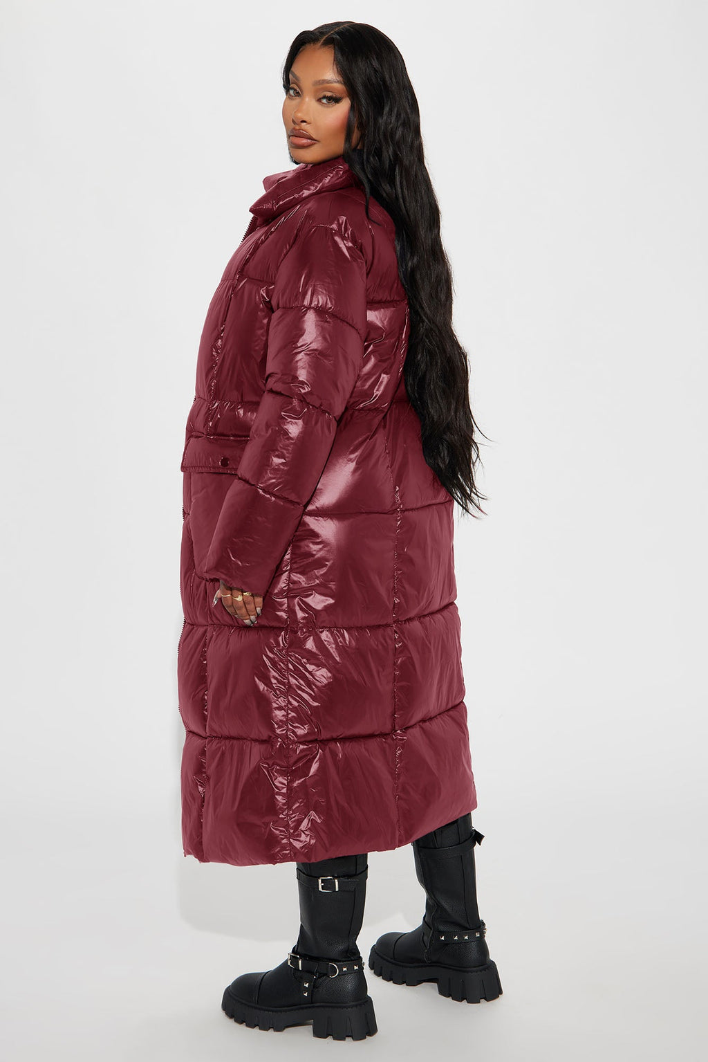 Caught You Looking Long Puffer - Burgundy