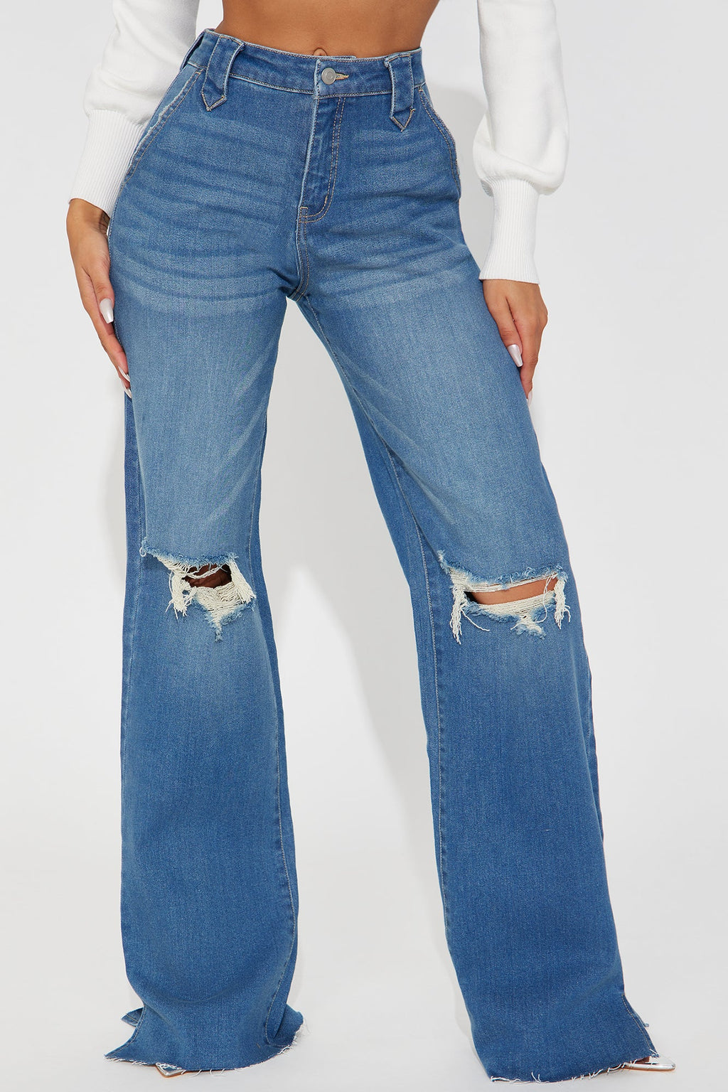 Tall Doubling Down Ripped Flare Jeans - Medium Wash