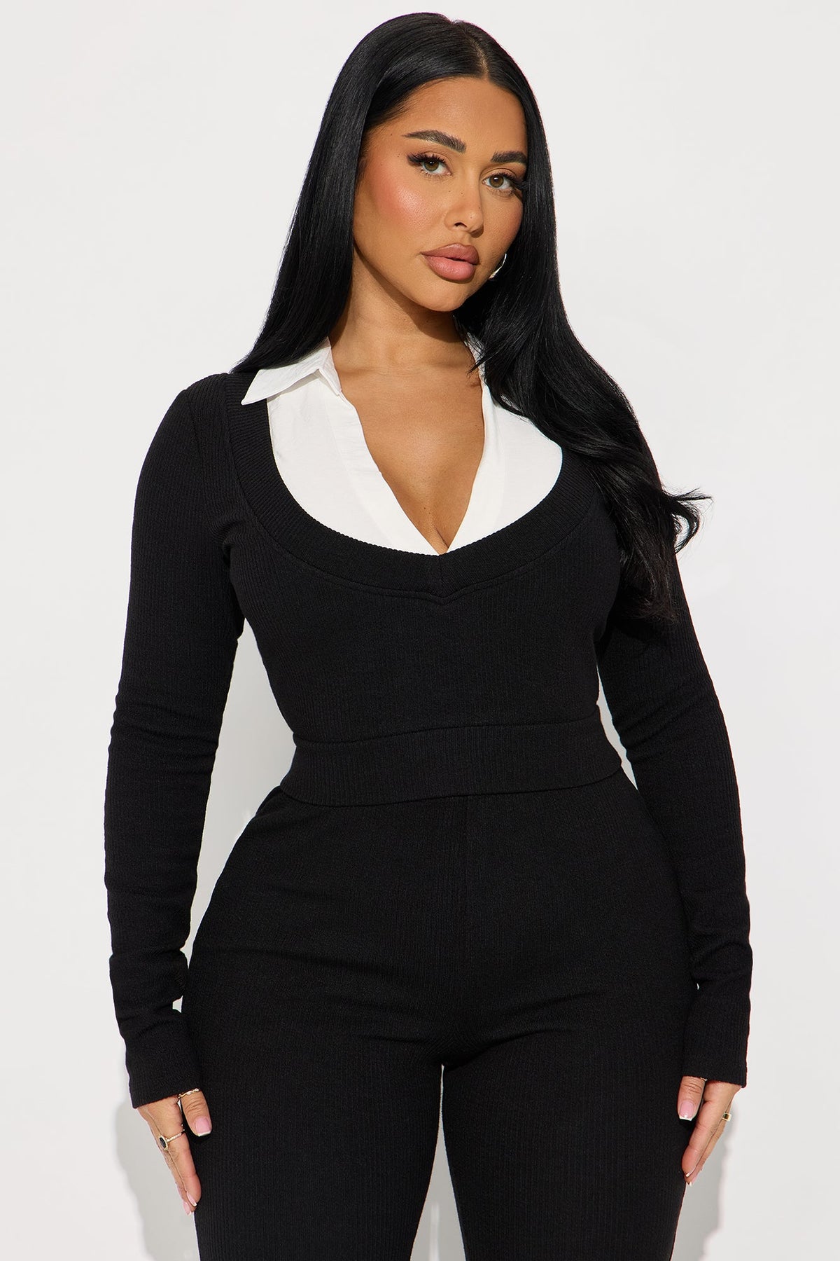 Rhea Ribbed Pant Set - Black