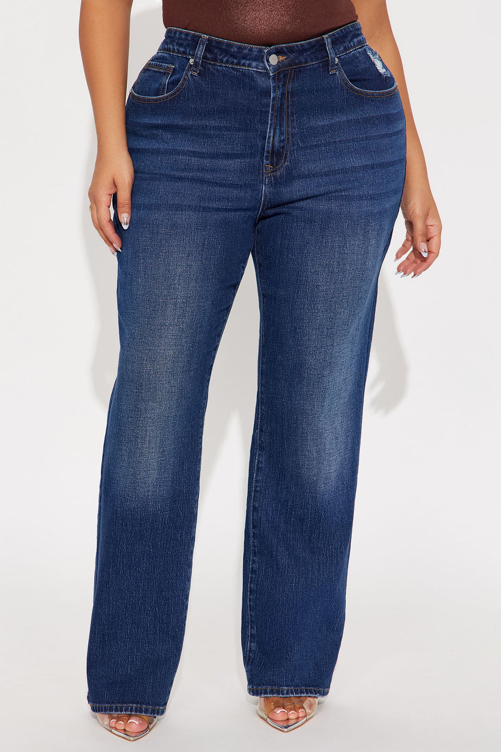 Keep A Secret High Rise Stretch Straight Leg Jeans - Dark Wash