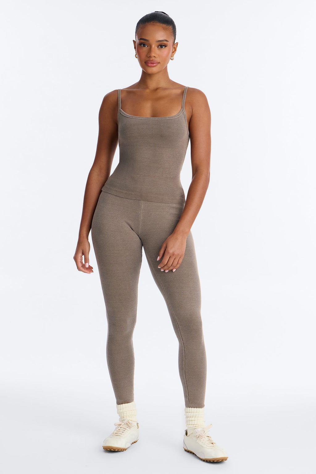 Tony Washed Ribbed Cami Legging Set - Washed Mocha