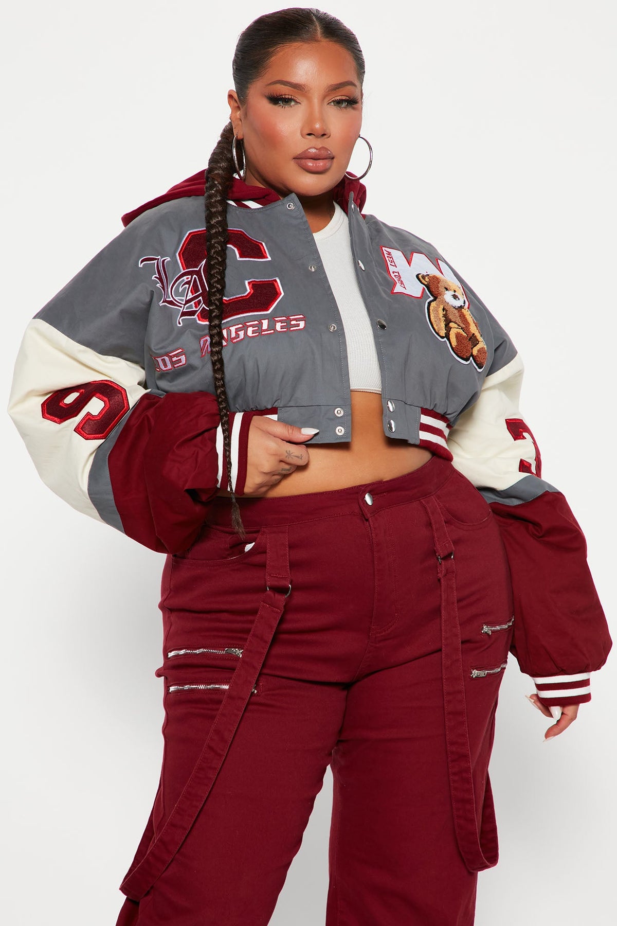 Cali Teddy Bomber Jacket - Grey/Combo