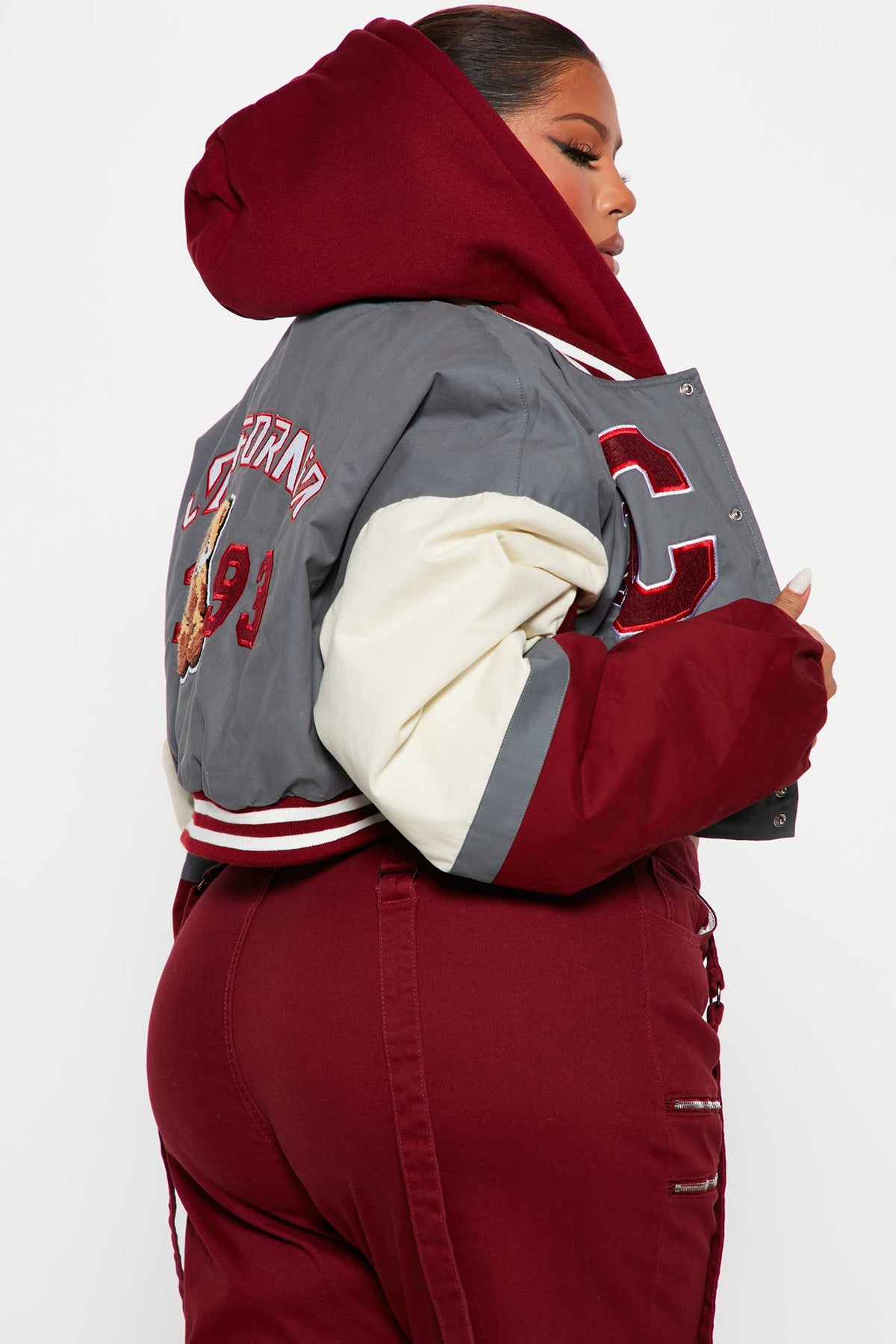 Cali Teddy Bomber Jacket - Grey/Combo