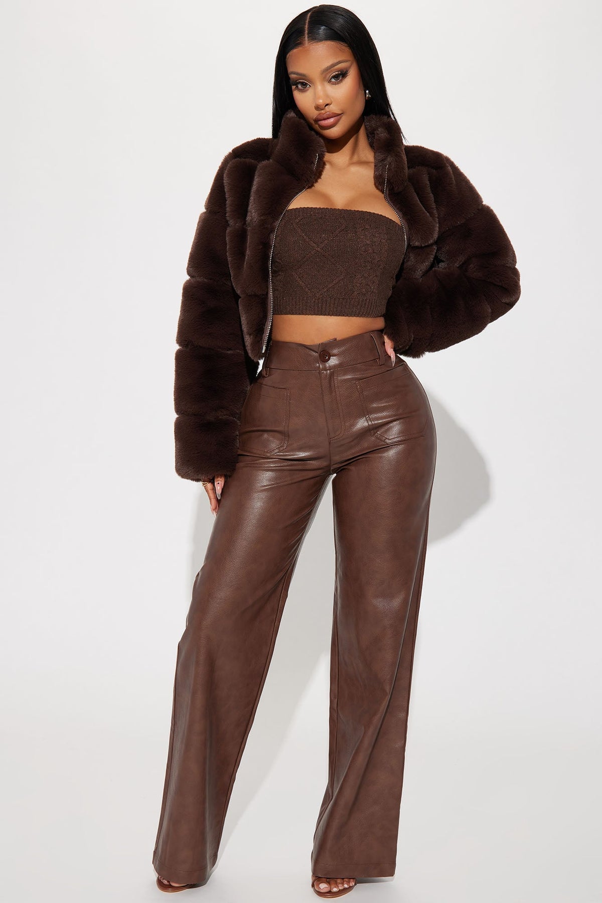 Ella Faux Fur Jacket - Brown