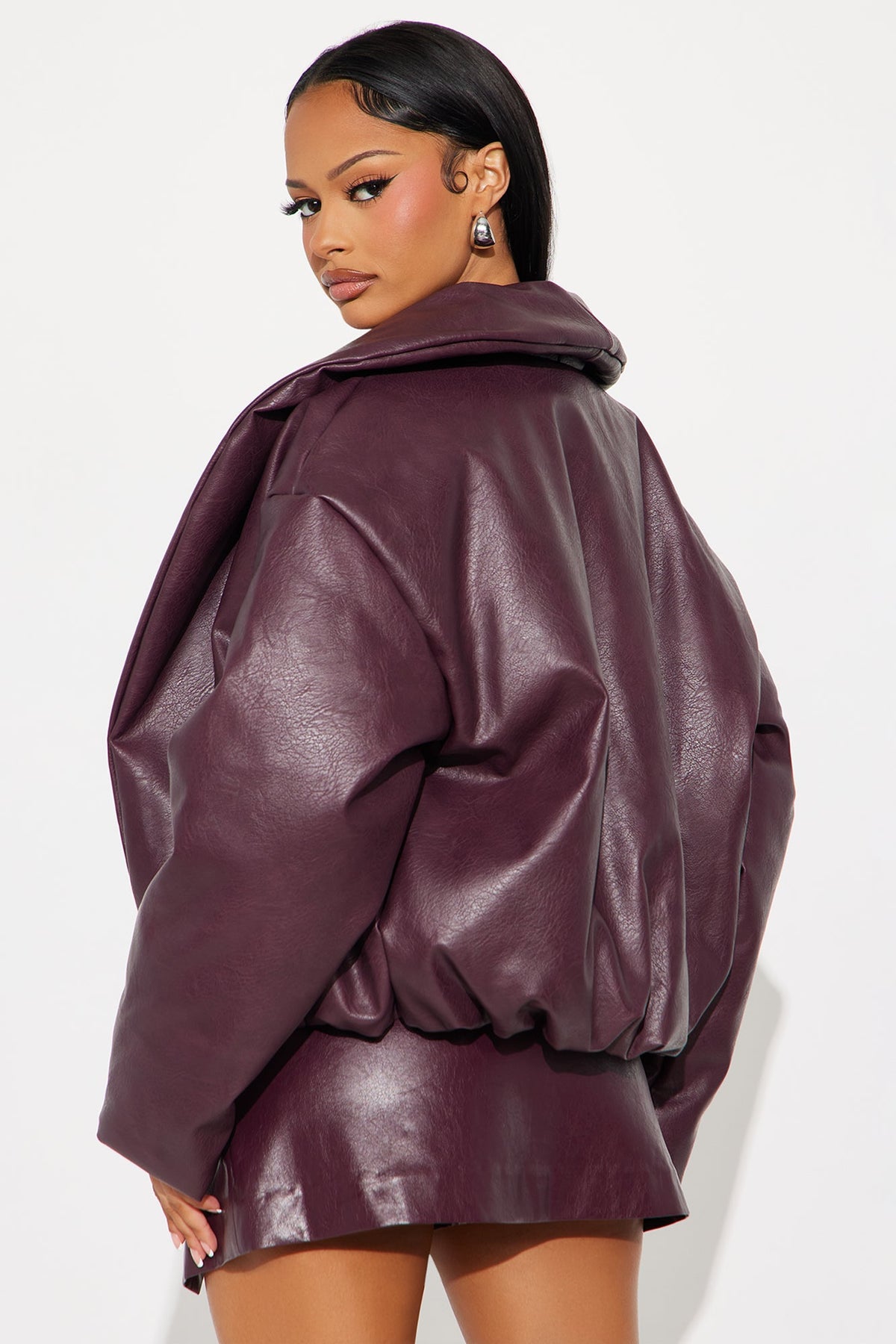 Kiara Faux Leather Jacket - Burgundy
