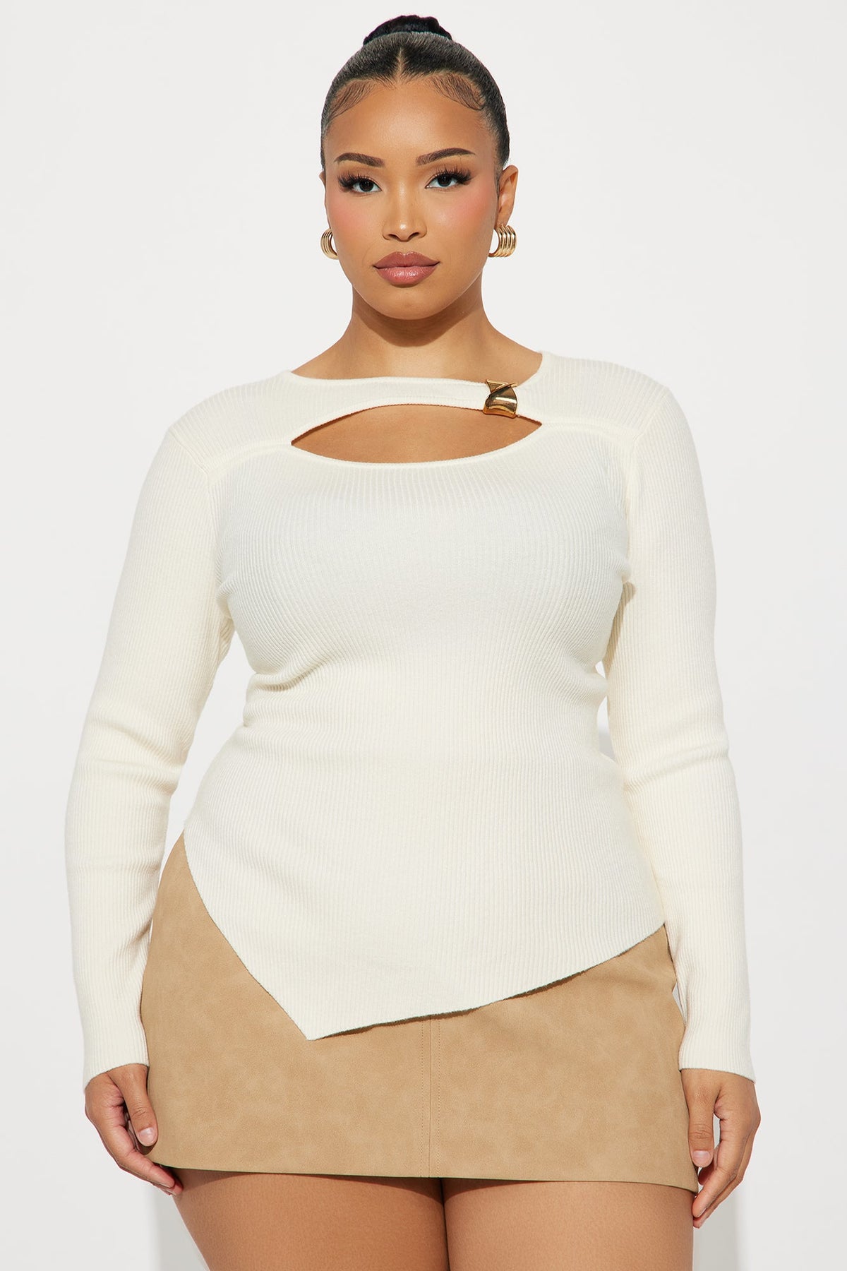 Pumpkin Spice Hardware Sweater Top - Ivory