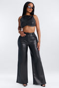 Midnight Faux Leather Pant Set - Black
