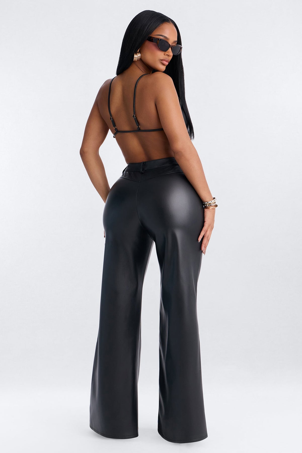 Midnight Faux Leather Pant Set - Black