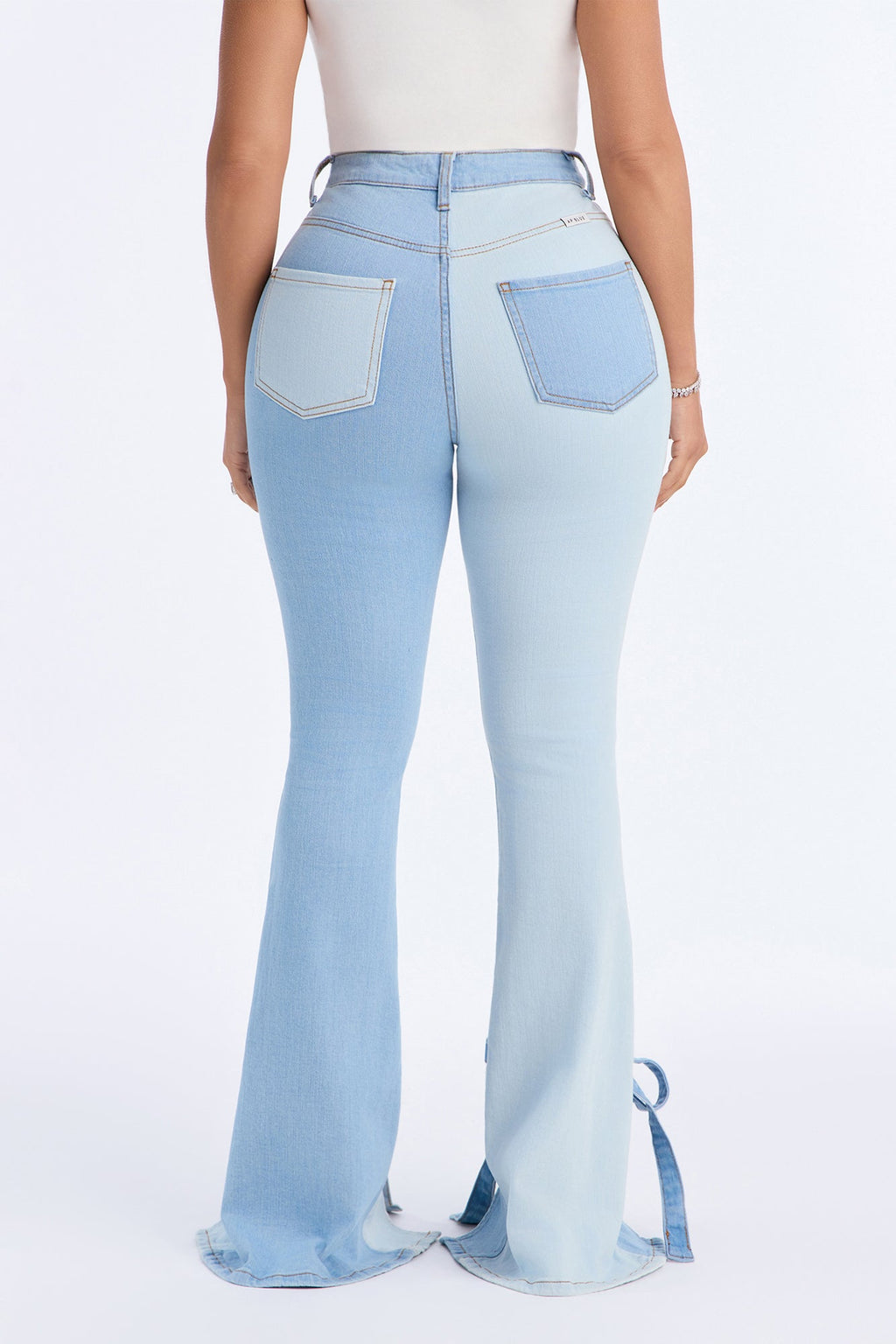 Tied To Ya Patchwork Split Hem FlareJeans - Light Wash