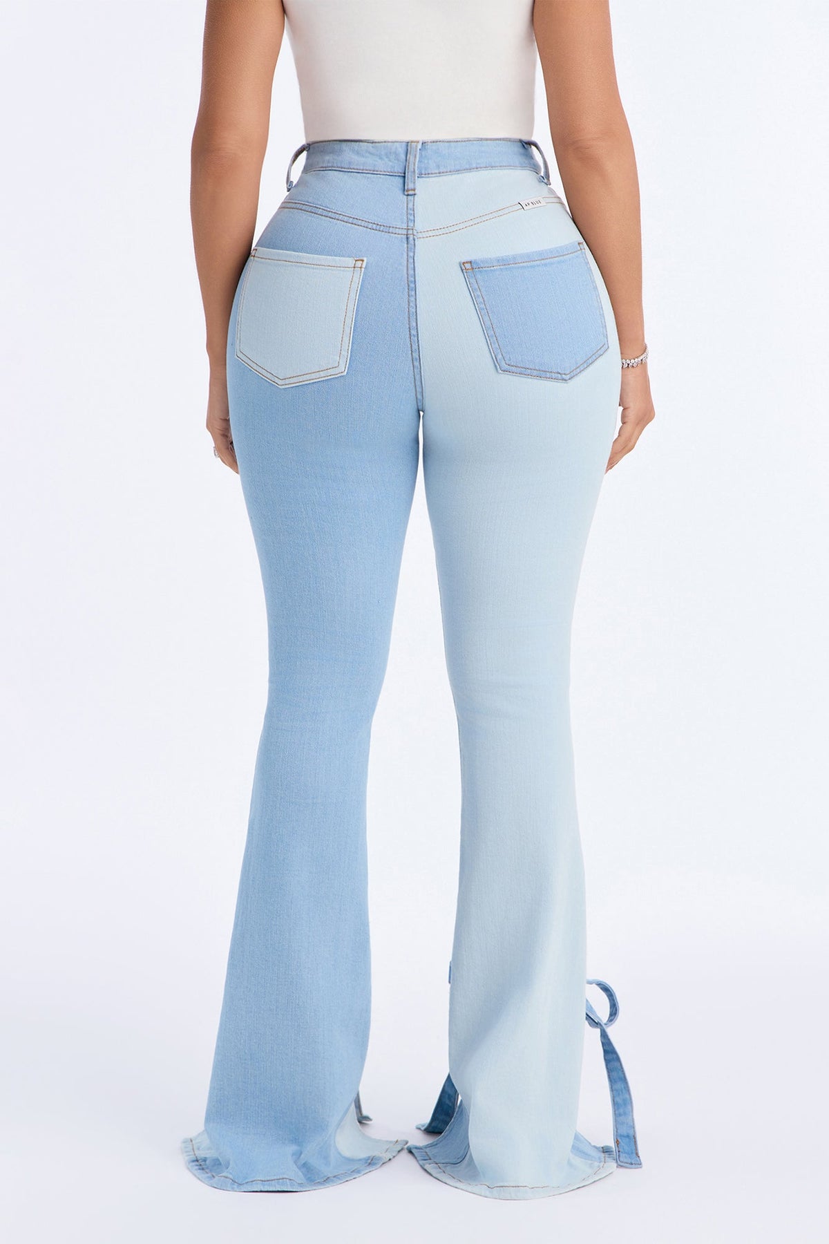 Tied To Ya Patchwork Split Hem FlareJeans - Light Wash
