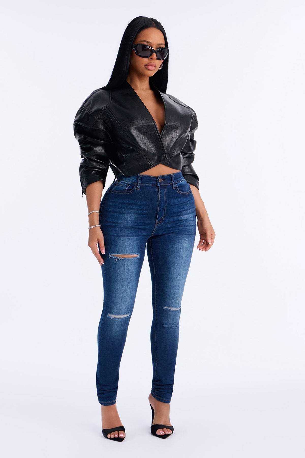 Trisha Ripped High Rise Skinny Jeans - Dark Wash